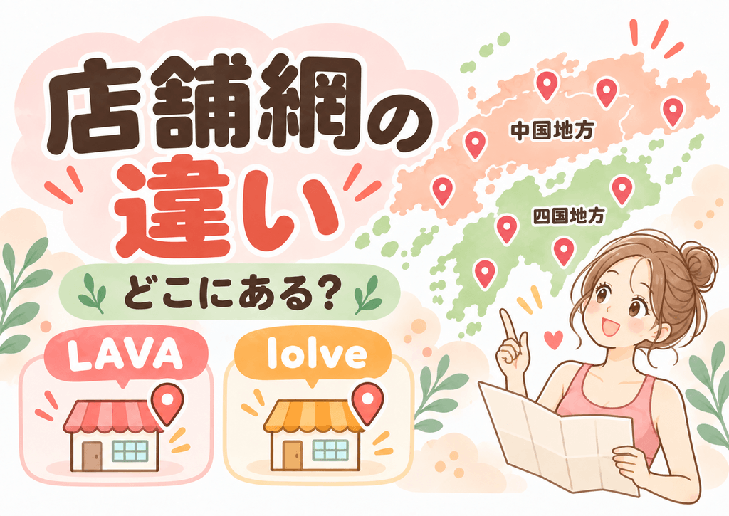 中国・四国のLAVAとロイブの店舗網の違いを示すイラスト