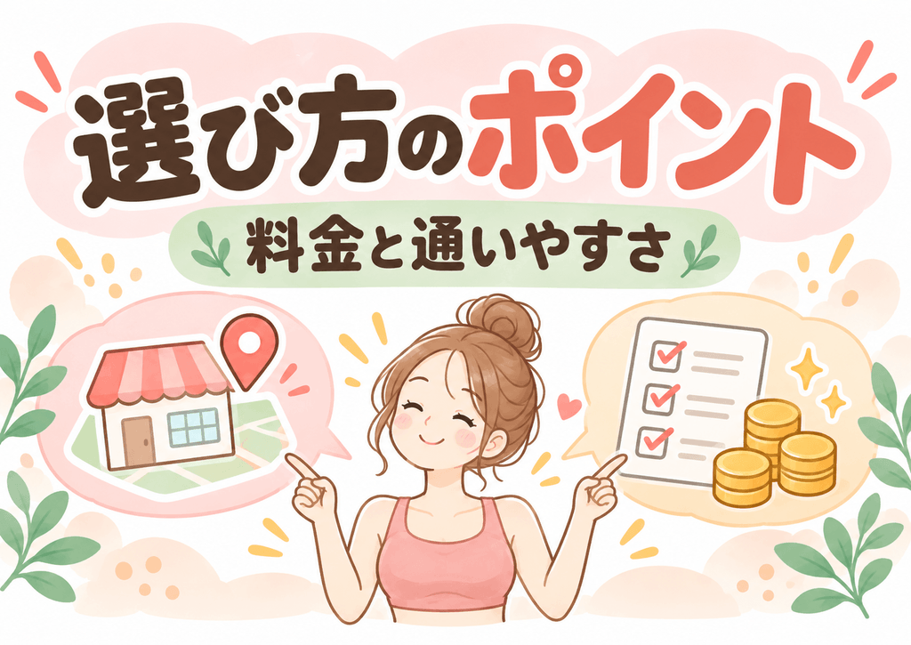 料金と通いやすさで選ぶポイントを示すイラスト